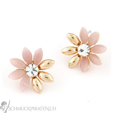 Damen Blumen Ohrringe in gold und rosa 