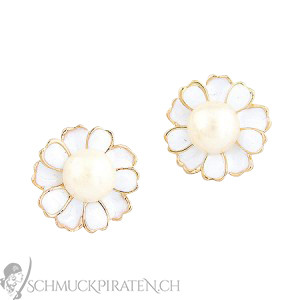 Ohrringe in gold mit weissen Blumen