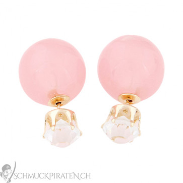 Ohrringe Doppelte Perle mit Strass Stein in rosa