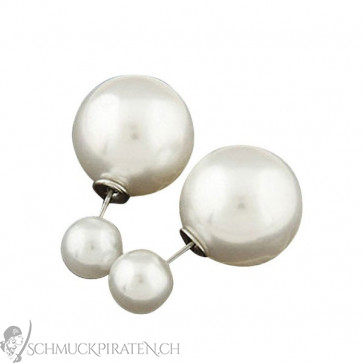 Ohrringe-Perlenohrstecker zwei Perlen in weiss und silber-Bild 1