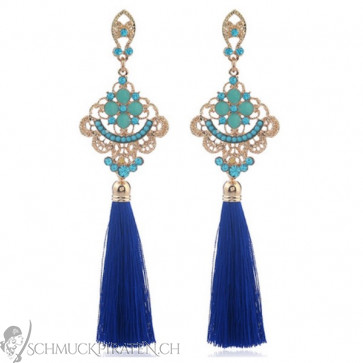 Ohrringe mit Ornament und Tassel in blau-Bild 1