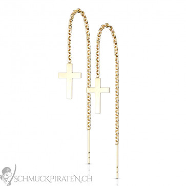 Filigrane Edelstahl Damenohrringe "Cross" goldfarben mit Kreuzanhänger-Bild1