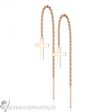 Filigrane Edelstahl Damenohrringe "Cross" rosegoldfarben mit Kreuzanhänger-Bild1