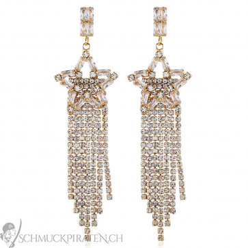 Glamour Ohrringe "Crystal Star" goldfarben mit Zirkonia Tassel