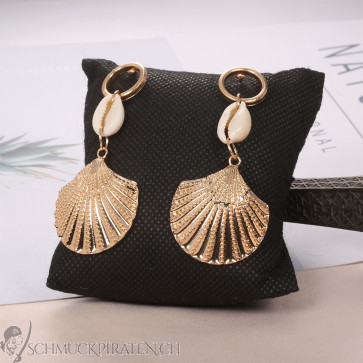 Damen Ohrringe "Seashell" goldfarben mit drei Reihen