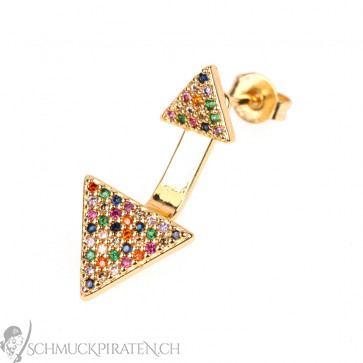 Zirkonia Doppel Ohrringe "Pyramid" goldfarben aus Kupfer-bild1