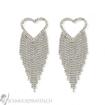 Glamour Ohrringe "Crystal Heart" silberfarben mit Zirkonia Tassel-Bild1