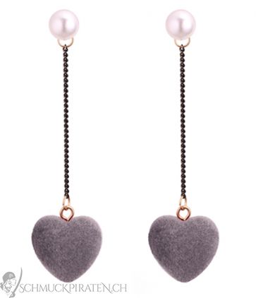 Ohrringe für Damen "Grey Heart" mit Perle und Herz Anhänger