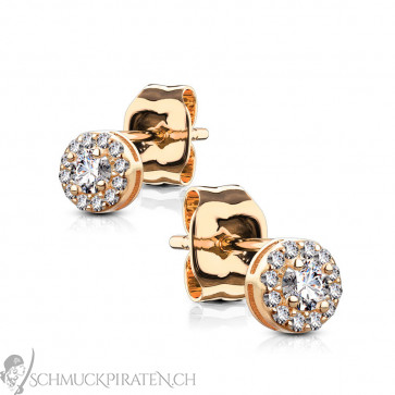 Ohrstecker versilbert mit Strasssteinchen in rosegold