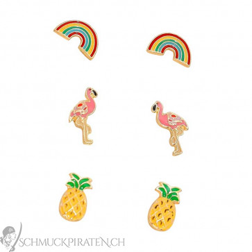 Ohrringe Se Flamingo, Regenbogen und Ananas