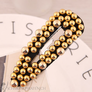 Perlen-Haarklammer "Elegance" schwarz mit goldfarbenen Perlen