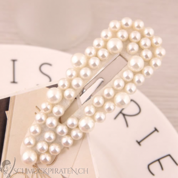 Perlen-Haarklammer "Elegance" silberfarben mit weissen Perlen