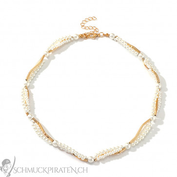 Elegante Damen Perlenkette mit goldfarbenen Elementen-Bild 1