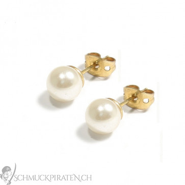 Klassische Perlen Ohrstecker in gold und weiss