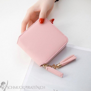 Damen Portemonnaie für Damen in pink mit Reisverschluss und Tassel-Bild 1