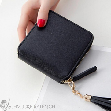 Damen Portemonnaie für Damen in schwarz mit Reisverschluss und Tassel-Bild 1