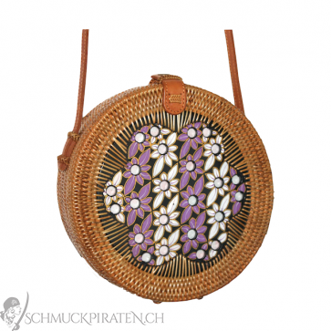 Original Bali Rattanbag mit Blumenmuster handbemalt natur-Bild1