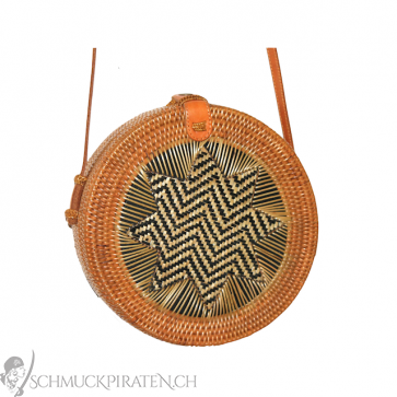 Original Bali Rattanbag mit handgewebtem Sternmuster natur/schwarz-Bild1