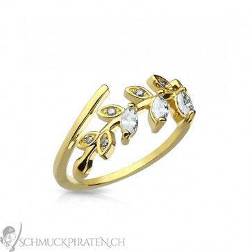 Damen Ring verstellbar mit Blatt in gold