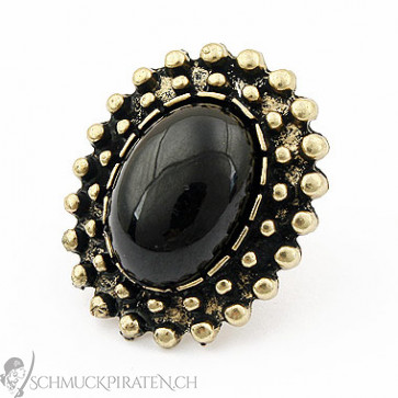 Damen Ring in altgold mit schwarzem Stein-Bild 1
