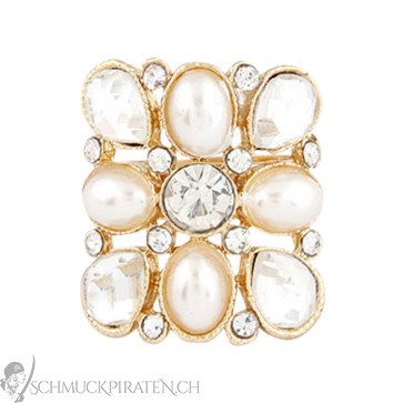 Damen Ring One Size in gold mit Strass und Perlen - Bild 1