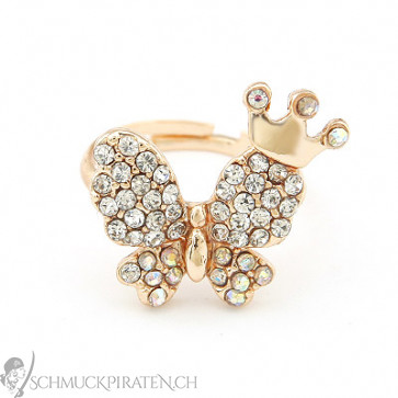 Ring Schmetterling mit Krone in gold - Bild 1