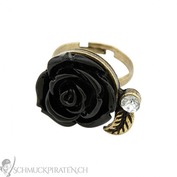 Damen Ring in altgold mit schwarzer Rose-Bild 1