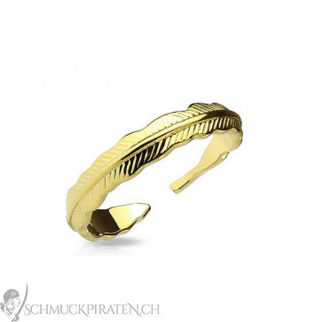 Damen Ring One Size in gold im Feder Look
