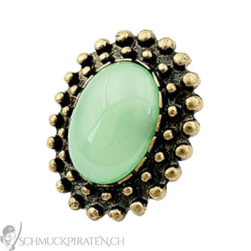 Damen Ring in altgold mit grünem Stein im Vintage Look