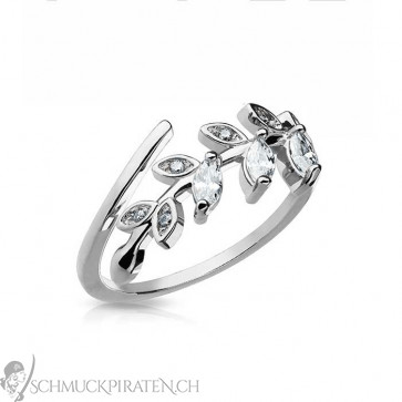 Damen Ring verstellbar mit Blatt in silber