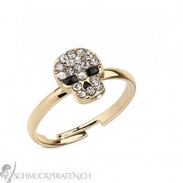 Damen Ring Totenkopf mit Strass One Size