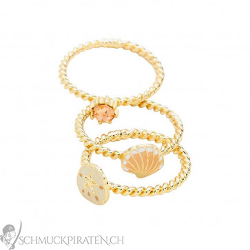 Ring Set 3-teilig in gold mit Muschel und Seestern-Bild 1