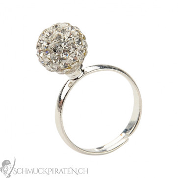 Damen Ring mit Glitzerkugel in silber-One Size