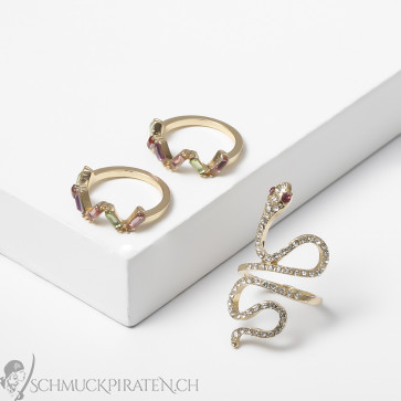 Midi Ring Set "Golden Snake" 3-teilig goldfarben mit Zirkoniasteinen-Bild1