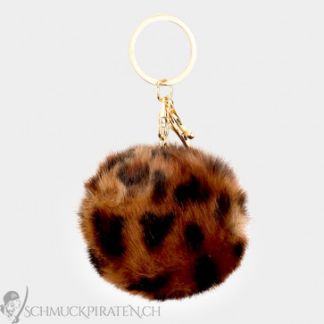 Schlüsselanhänger "Fluffy Animal" mit Leopardenmuster braun