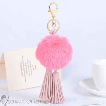 Schlüsselanhänger Puschel pink mit rose Tasseln
