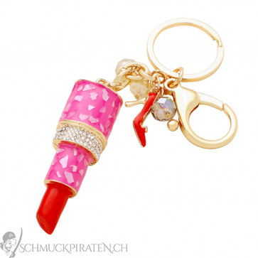 Lipstick Schlüsselanhänger in gold und pink