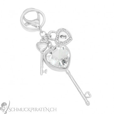 Glamour Schlüsselanhänger in silber mit Herz und Schlüssel