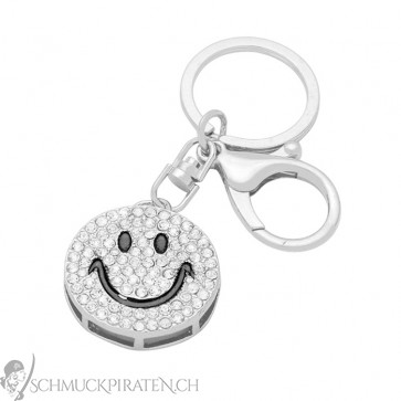 Schlüsselanhänger "Smiley" silberfarben mit Strass