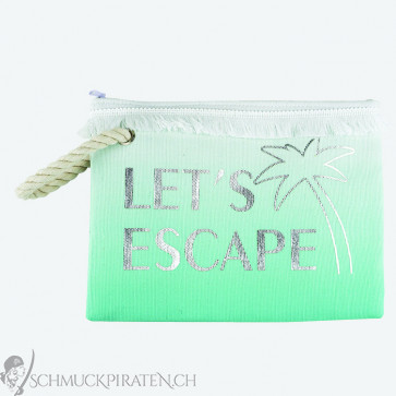 Schminktasche Let's Escape Schriftzug - grün, türkis, weiss