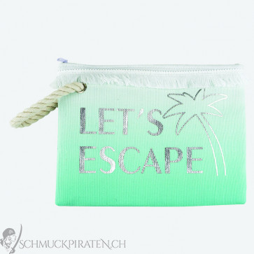 Schminktasche Let's Escape Schriftzug - grün, türkis, weiss