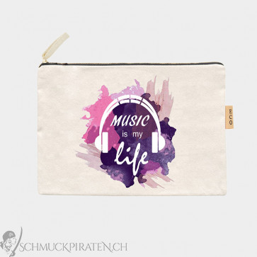 Kleine Canvas Bag in beige Music Is My Life-Bild 1