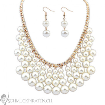 Damen Schmuckset aus Kette und Ohrringen - Perlenkette-Bild 1