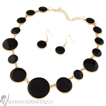 Schmuckset für Damen-Ohrringe und Kette in gold und schwarz