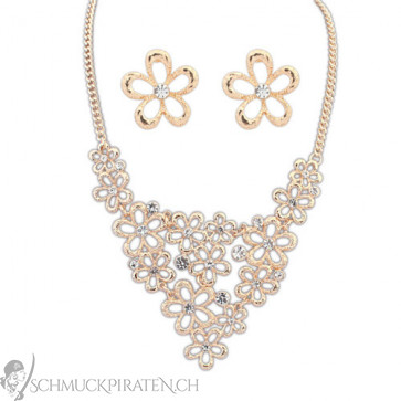 Statementkette & Ohrringe in gold mit Blumen-Bild 1