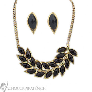 Schmuckset mit Kette und Ohrringen in gold und schwarz-Bild 1