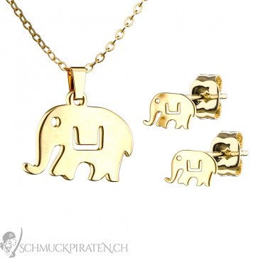 Damen Schmuckset "Elephant" Edelstahl & goldfarben-Bild 1