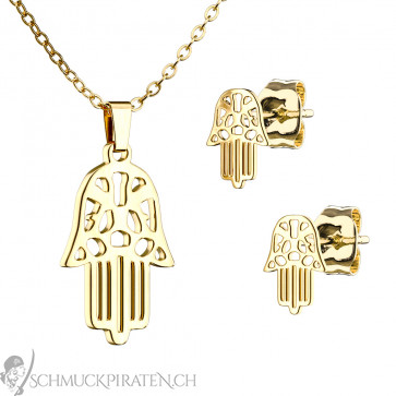 Damen Schmuckset "Hamsa" Edelstahl & goldfarben-Bild 1