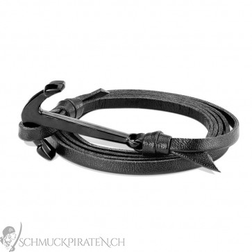 Herren Leder Armband schwarz mit coolem Haken