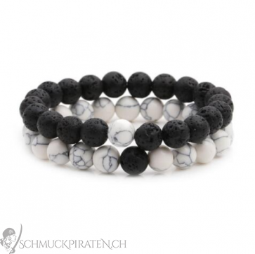 Armband im marmorierten Perlen-Look zweireihig in schwarz & grau-weiss